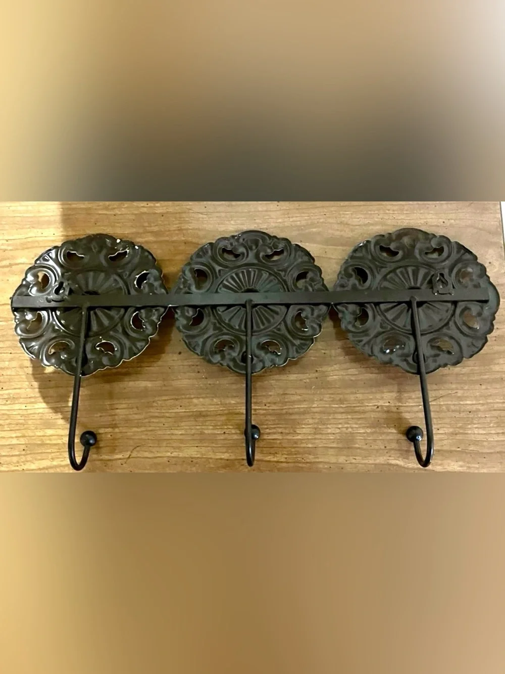 Set of 3 Decorative Metal Wall Hooks in Aqua Green, Ivory & Olive